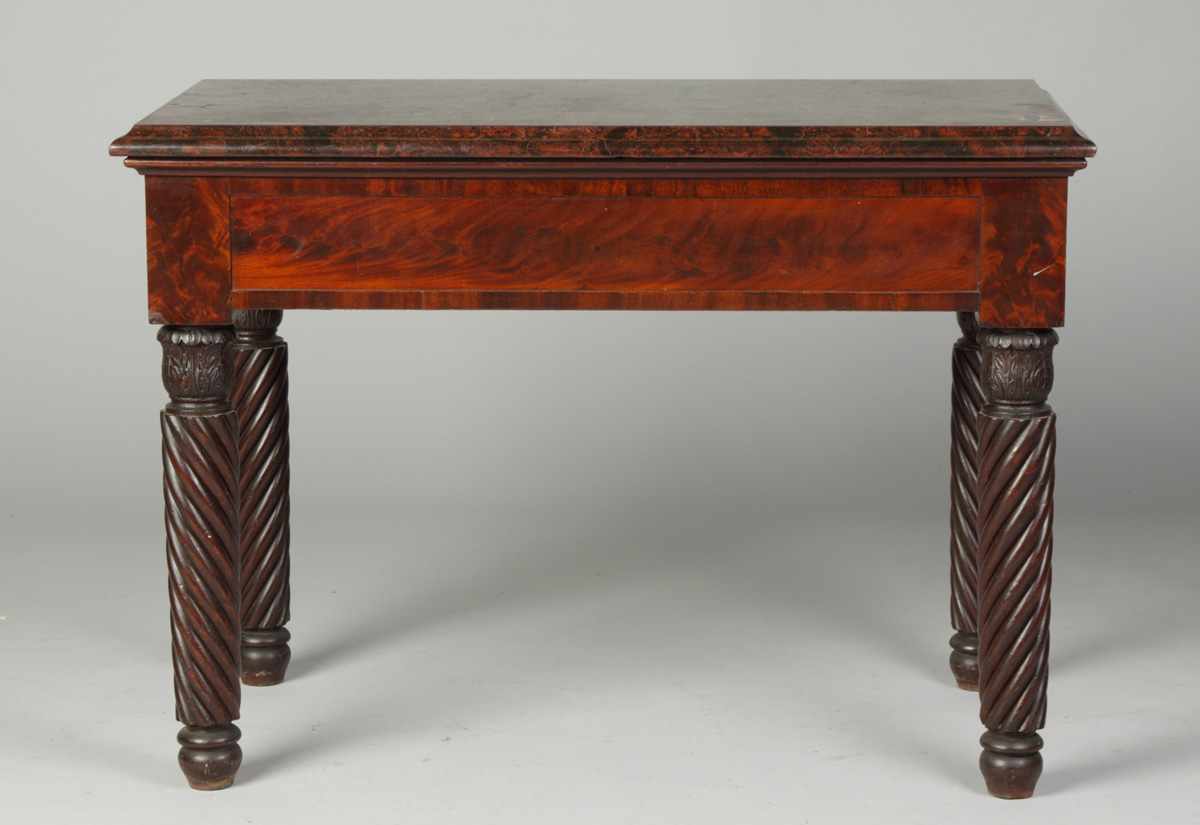 Appraisal: Empire Mahogany Mixing Table Turned carved legs Faux marbleized slate