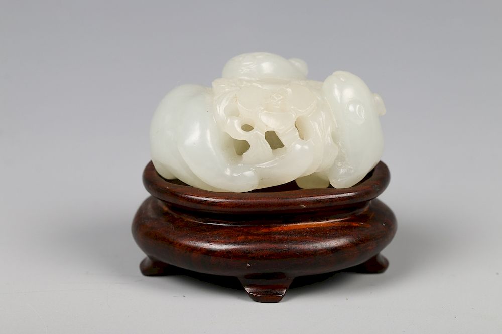 Appraisal: JADE DOUBLE BADGERS PENDANT QING DYNASTY A carving of a