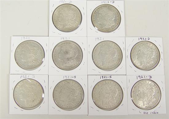 Appraisal: Ten P-D-S Morgan Dollars coins -D coins and -S coins