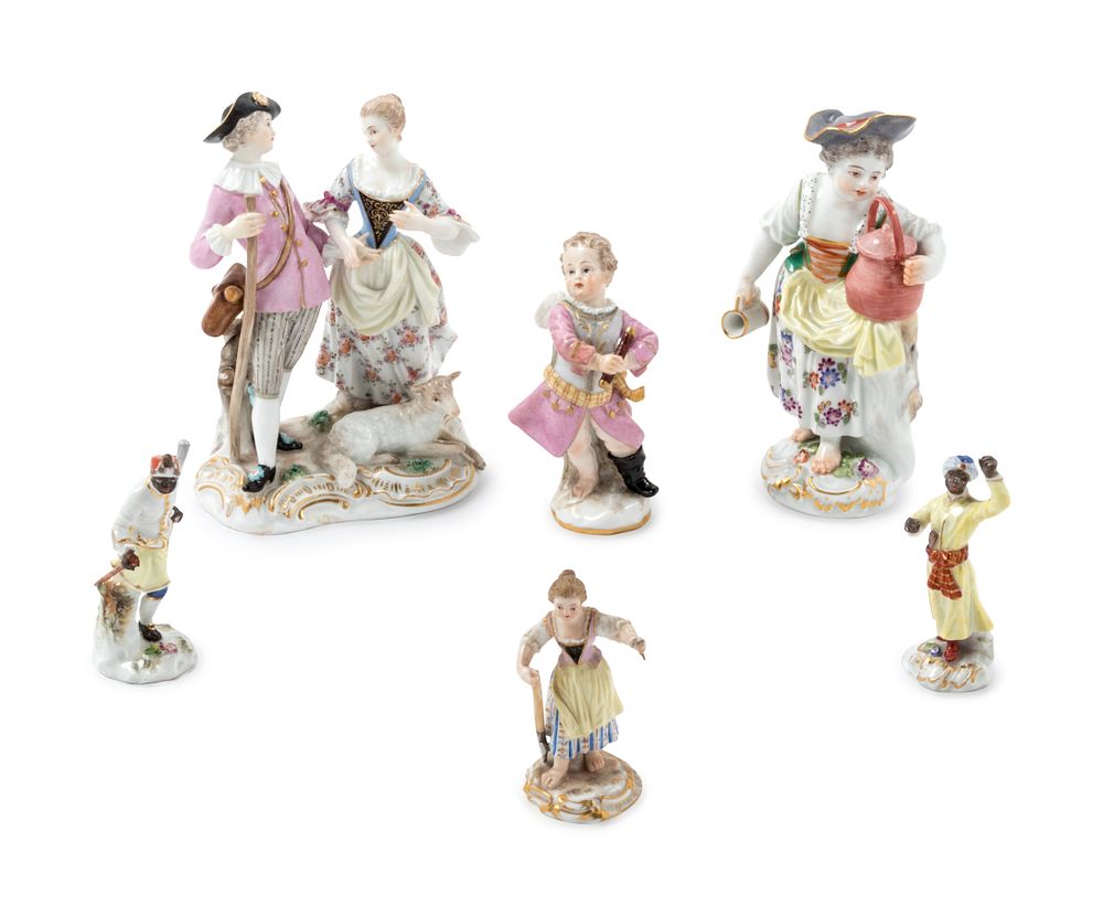 Appraisal: Six Meissen Painted and Parcel Gilt Porcelain Figures Six Meissen