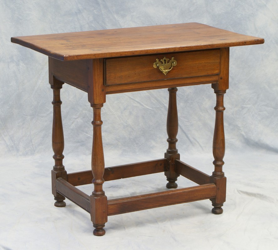 Appraisal: Walnut William and Mary Stretcher Base -drawer Farm Table with