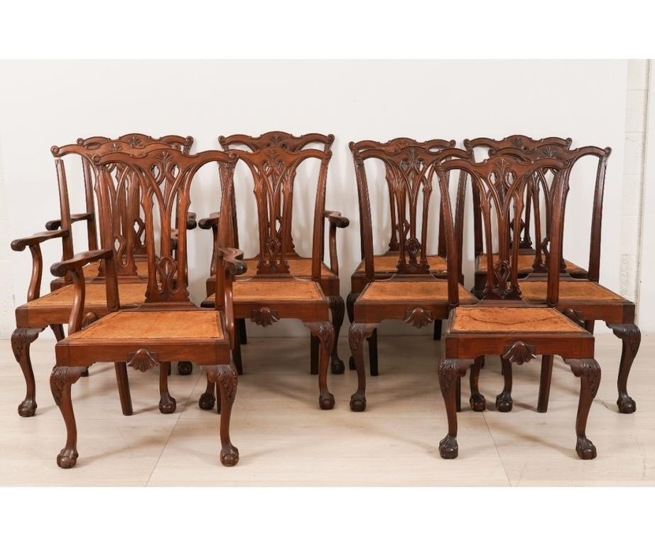 Appraisal: Set of ten Philadelphia Chippendale style mahogany dining chairs four