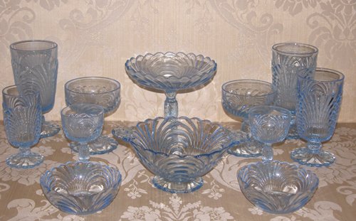 Appraisal: Title pc Pressed blue glass table service including comport various