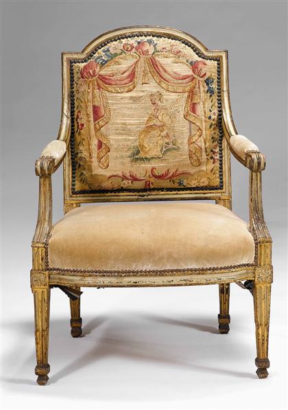 Appraisal: Louis XVI style painted and parcel-gilt fauteuil a la reine