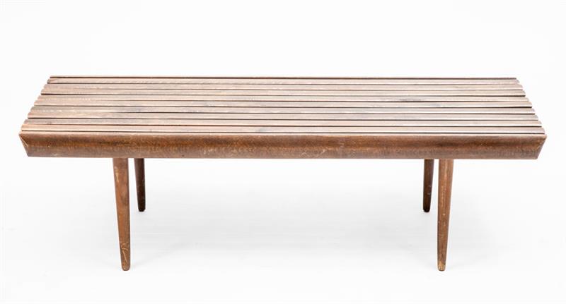 Appraisal: SLATTED BENCH Stained birch x x in Estimate -