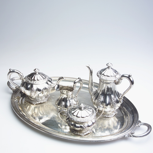 Appraisal: Sterling silver coffee and tea service with ribbed and repousse