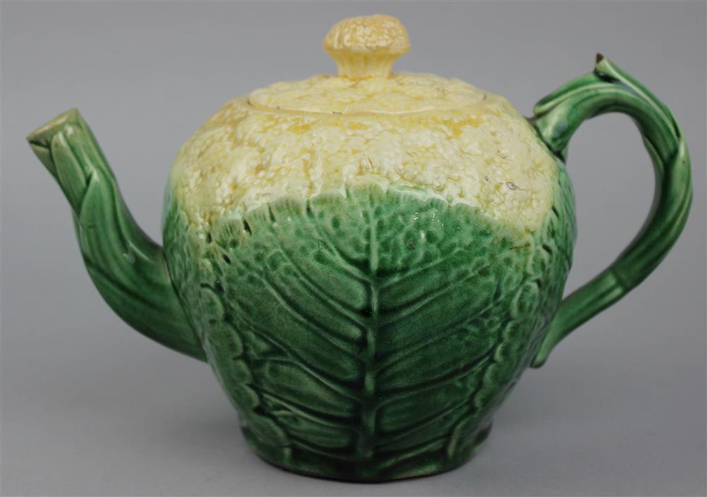 Appraisal: AMERICAN MAJOLICA ETRUSCAN CAULIFLOWER TEAPOT AND COVER ca molded mark