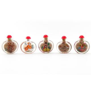 Appraisal: Grouping of Five Vintage Chinese Reverse Painted Snuff Bottles Grouping