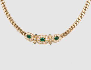 Appraisal: DAMIANI K Yellow Gold Emerald and Diamond Necklace K YELLOW