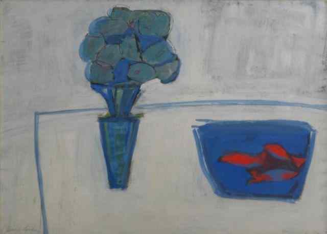 Appraisal: LECHAY James Gouache ''Goldfish and Flowers ''Signed lower left Krausher