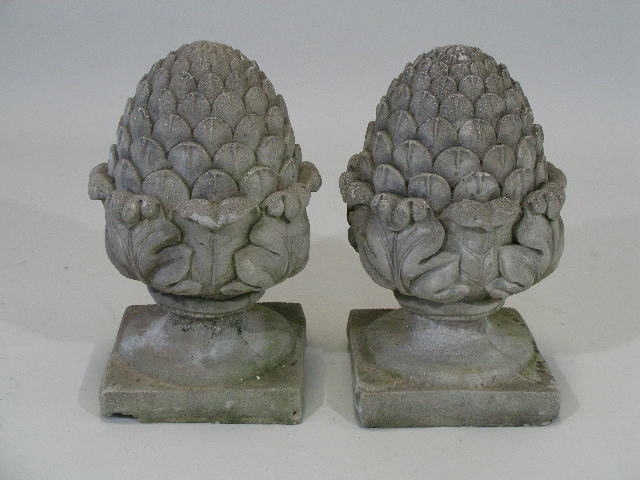 Appraisal: Pr of Molded Concrete Pineapple Garden Ornaments good weathered patina