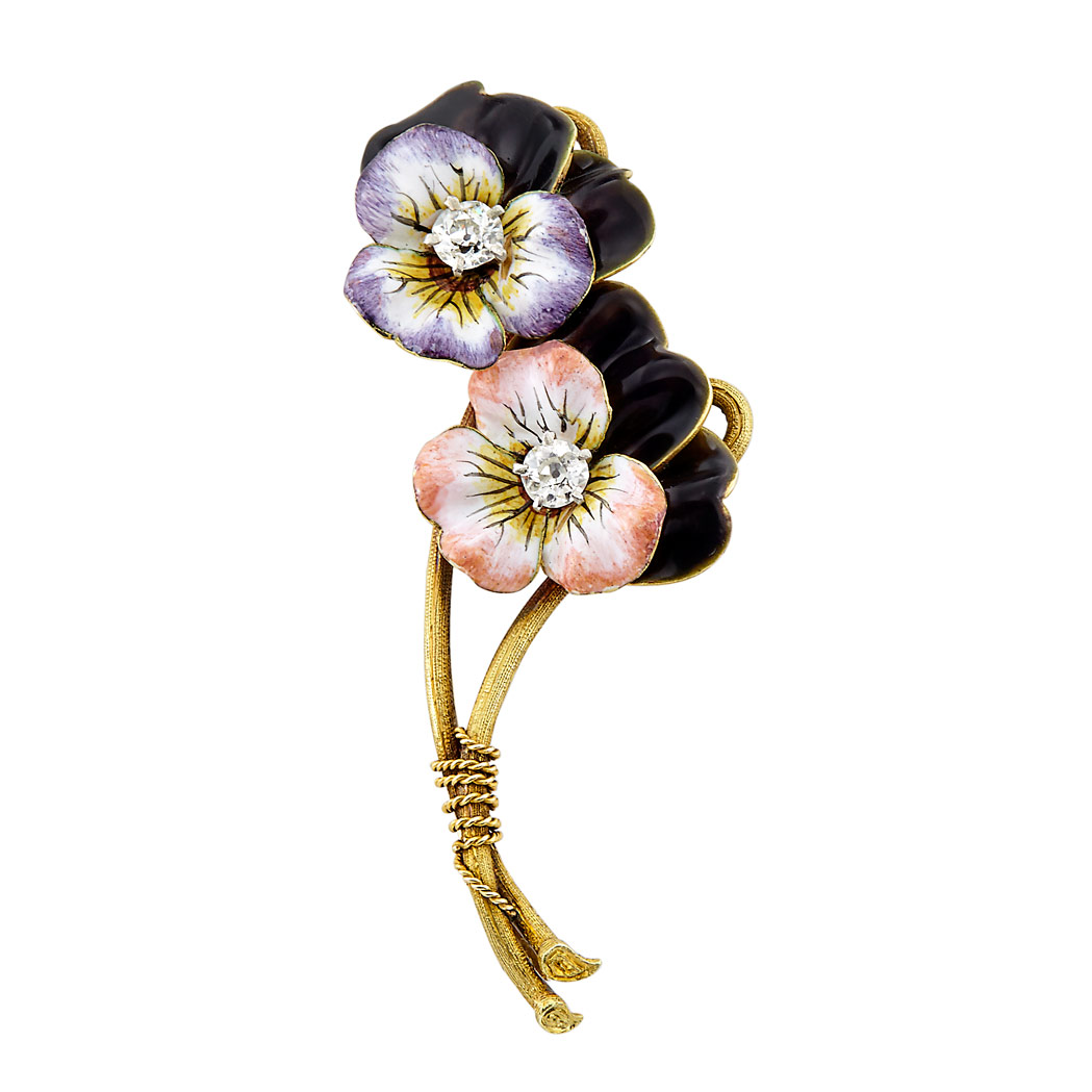 Appraisal: Antique Gold Diamond and Enamel Pansy Pin by Paulding Farnham