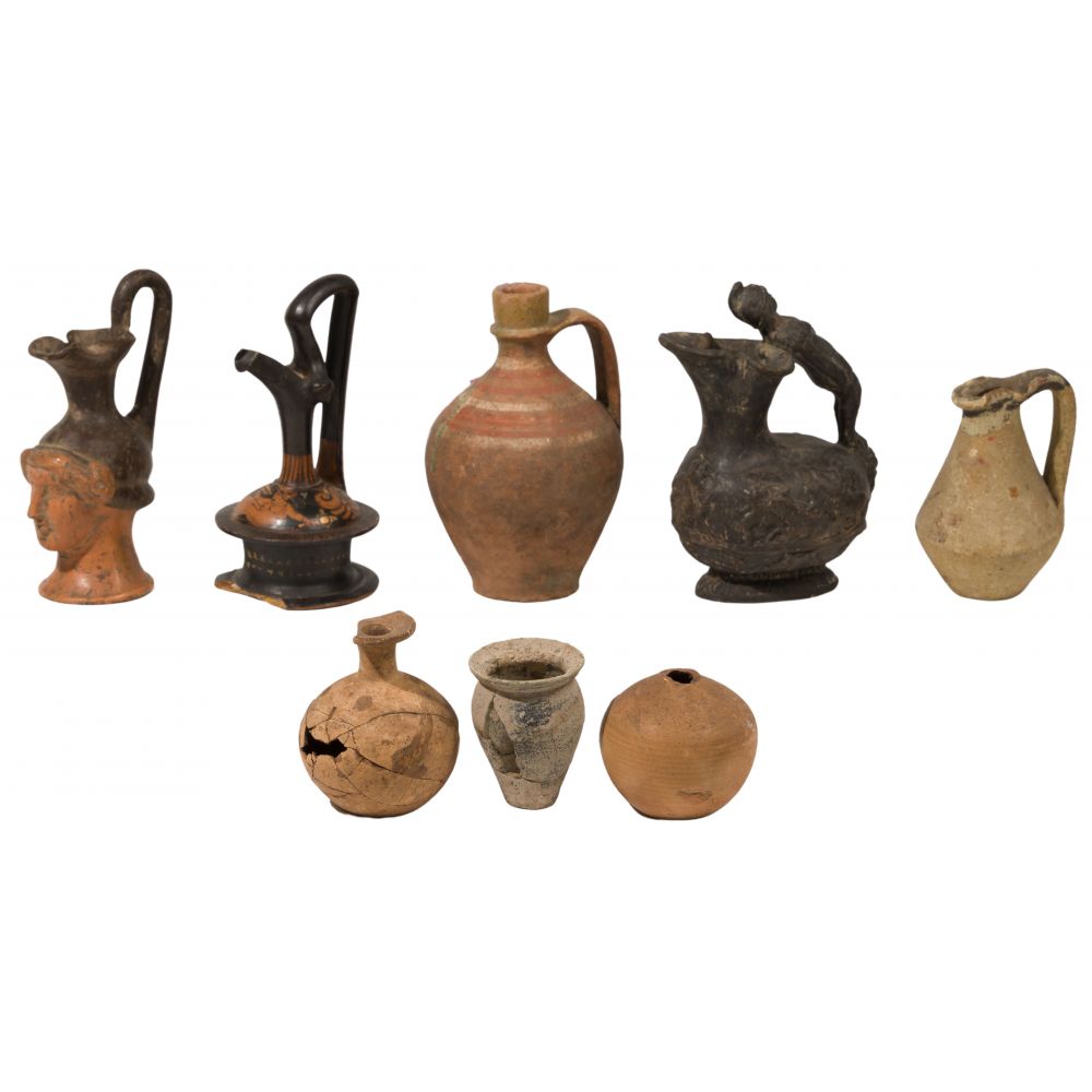 Appraisal: GREEK POTTERY ASSORTMENT items including terracotta pottery in various forms