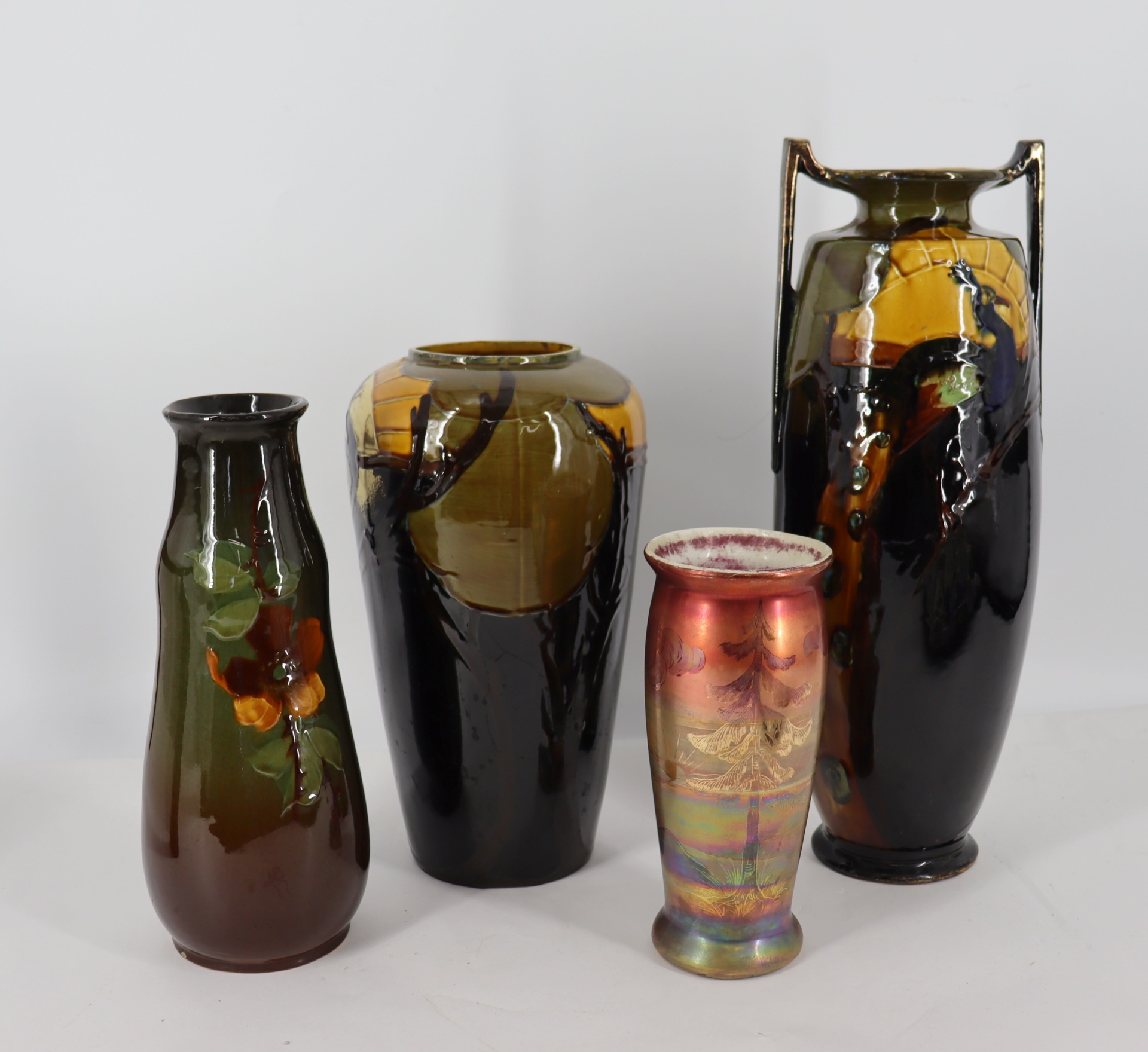 Appraisal: PIECES OF ASSORTED AMERICAN POTTERY Three glazed and decorated vases