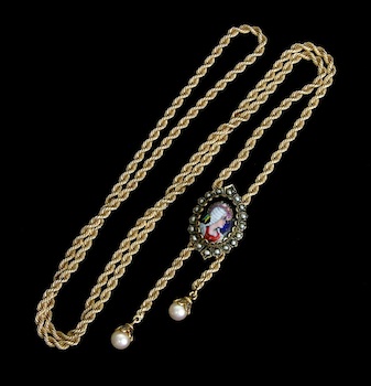 Appraisal: A Rope Chain Necklace with Pearl and Enamel Slider k