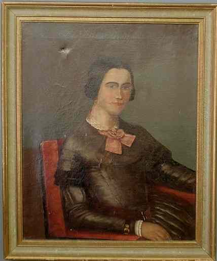 Appraisal: Oil on canvas portrait of a seated woman c unsigned