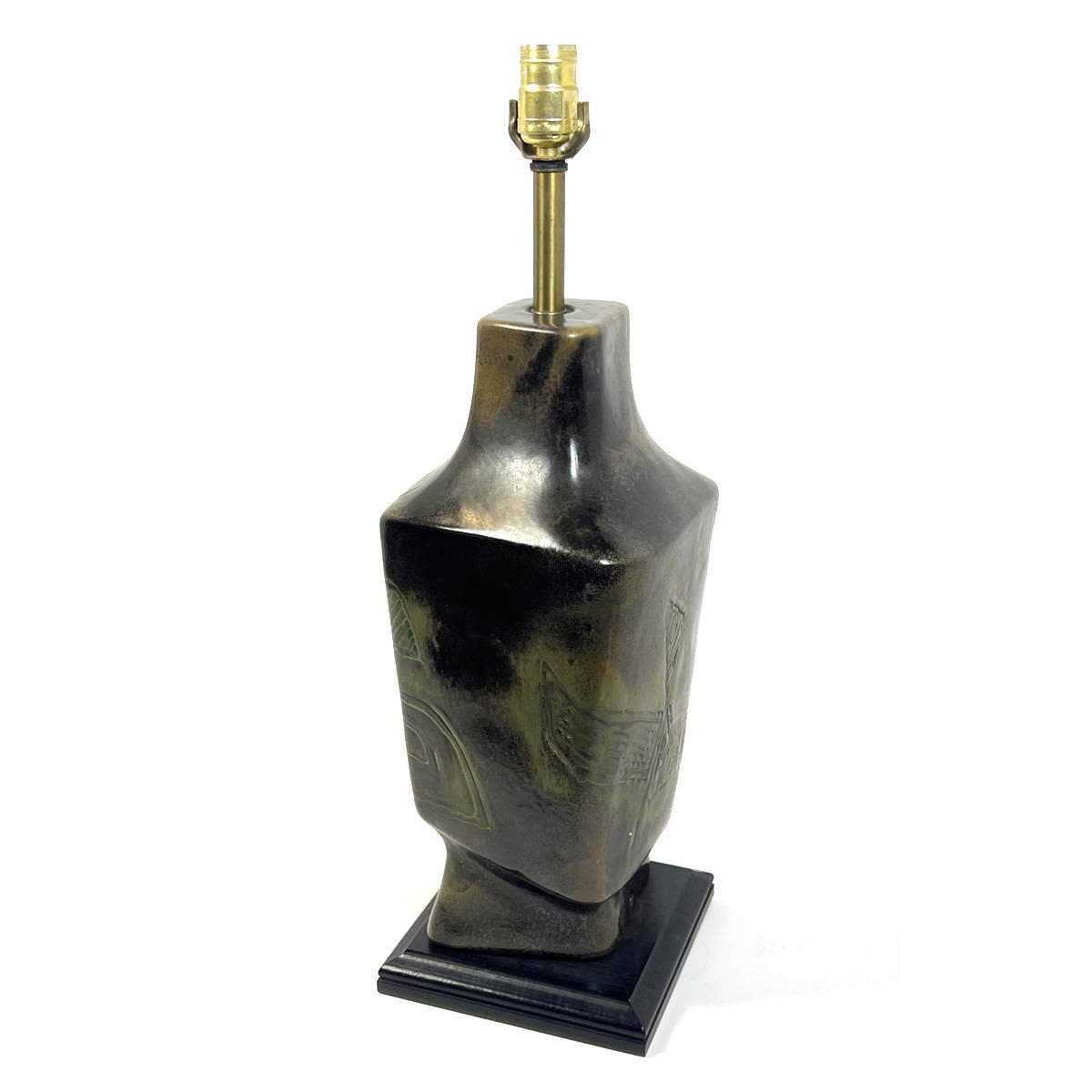 Appraisal: Mid Century Modern Art Pottery Table Lamp Incised design Von