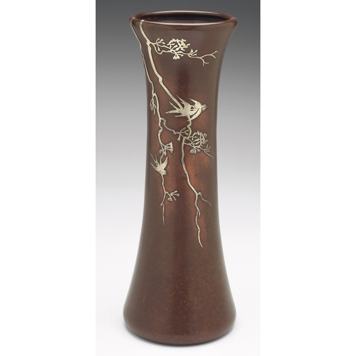 Appraisal: Heintz vase sterling on bronze applied design with birds and