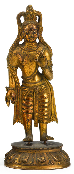 Appraisal: Tibetan gilt bronze figure possibly Manjusri th century