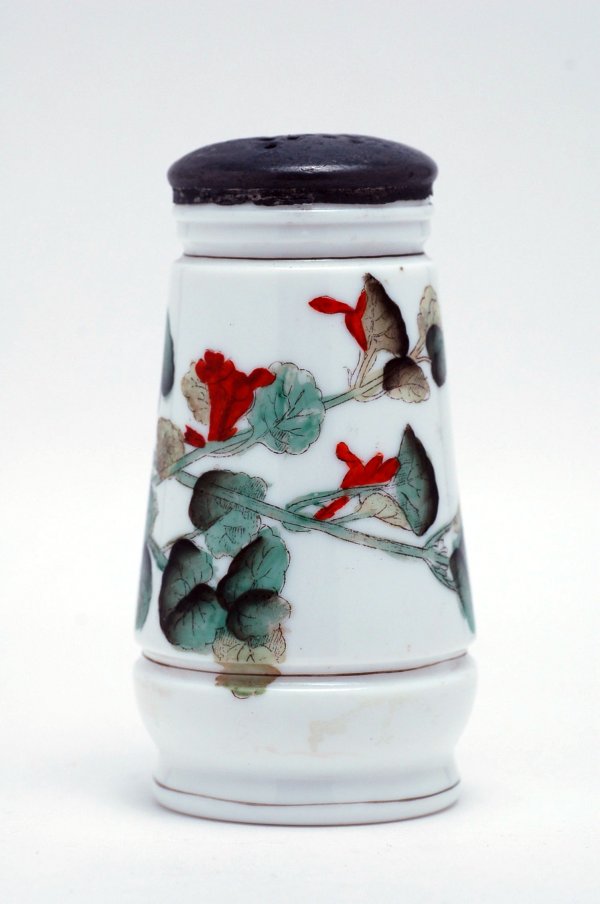 Appraisal: Decorated milk glass sugar castor tapered and cylindrical with floral