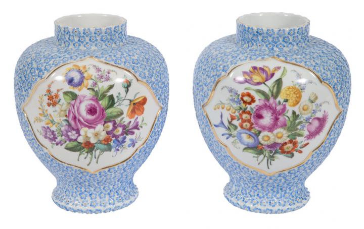 Appraisal: Pair of Meissen Style Porcelain Vases th Century Each of