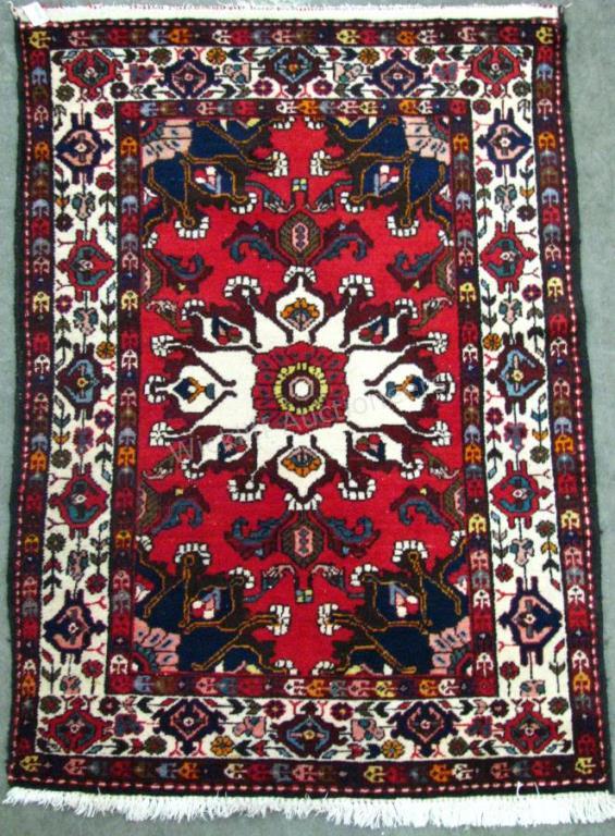 Appraisal: Handmade Oriental Area Rug Klagetoh design red field with blue