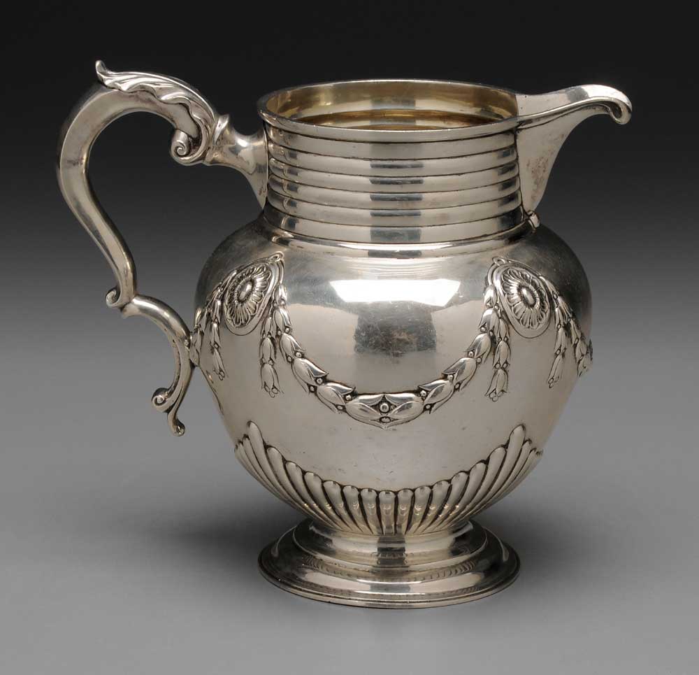 Appraisal: English Silver Water Pitcher London scroll handle with acanthus thumb