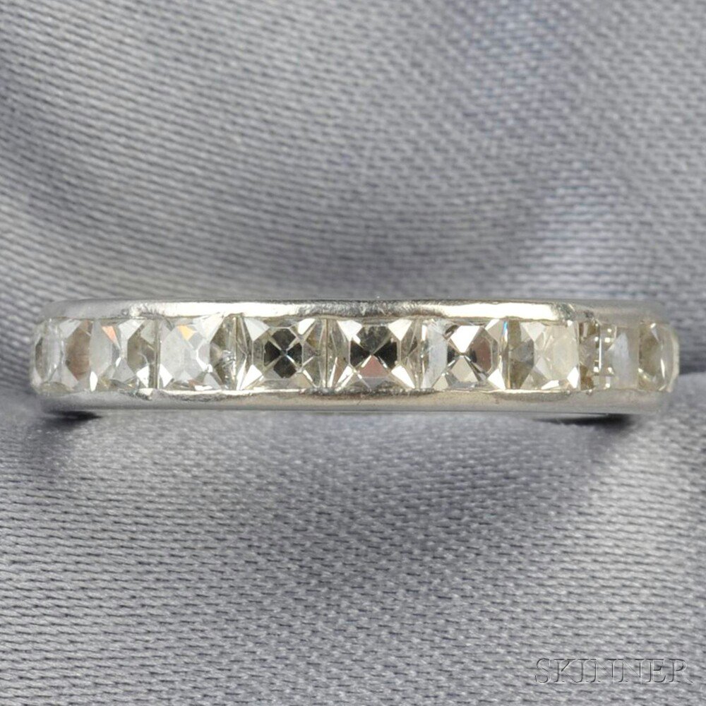 Appraisal: Platinum and Diamond Eternity Band bezel-set with twenty-one French-cut diamonds