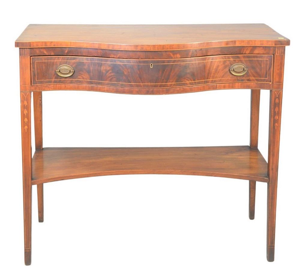 Appraisal: Federal Style Mahogany One Drawer Server with Bell Flower Inlaid