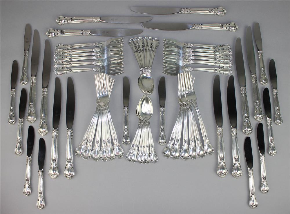 Appraisal: GORHAM SILVER CHANTILLY PATTERN PART FLATWARE SERVICE including hollow handled