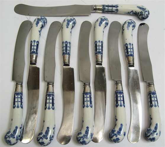 Appraisal: BLUE AND WHITE PORCELAIN HANDLED TABLE KNIVES sets pieces including