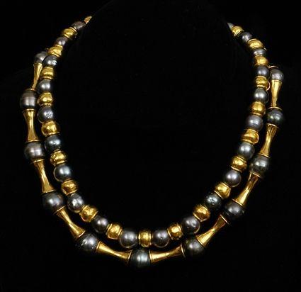 Appraisal: TWO BAROQUE PEARL AND GOLD BEAD NECKLACES and in Provenance