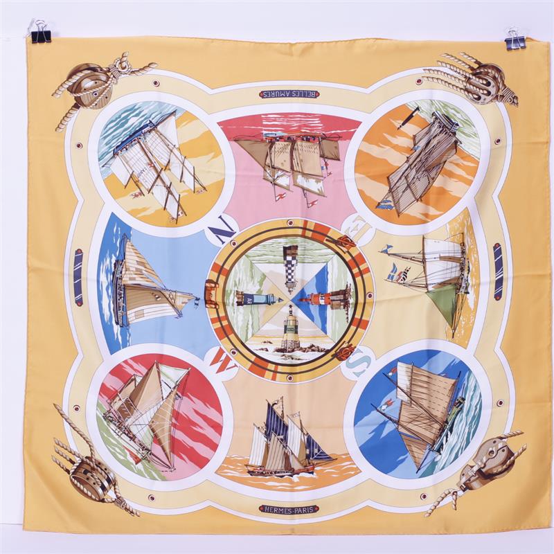 Appraisal: Hermes Paris 'Belles Amures' silk scarf designed by Loic Dubigeon