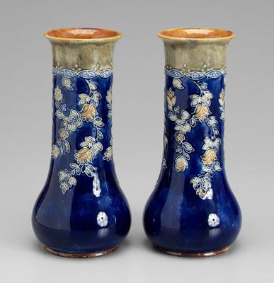 Appraisal: Pair Royal Doulton vases floral bouquets on glossy cobalt ground