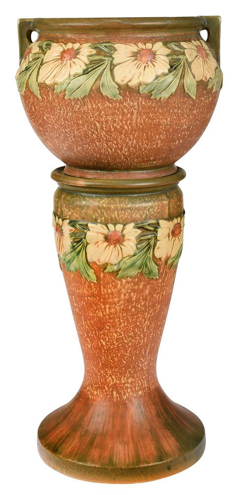 Appraisal: Floral Art Pottery Jardini re and Stand th century probably