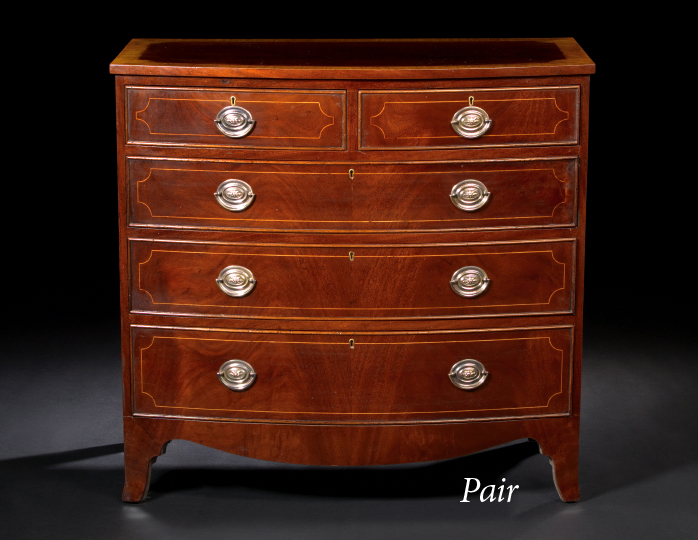 Appraisal: Pair of Regency-Style Mahogany Bowfront Chests each with a bowed