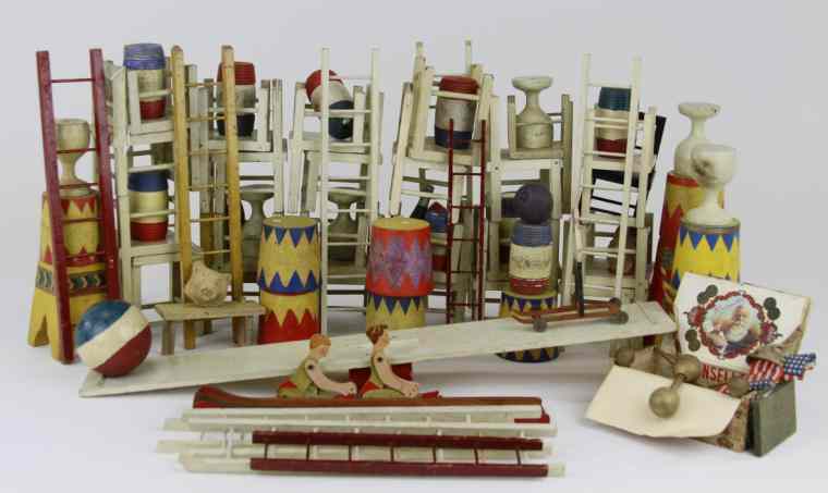 Appraisal: SCHOENHUT ACCESSORY GROUPING Extensive variety of circus props ladders chairs