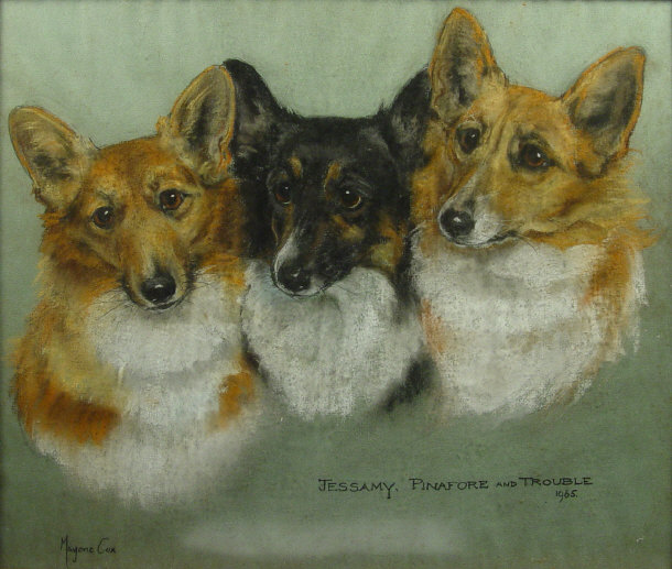 Appraisal: Mayone Cox - Pastel and watercolour study of three dogs