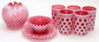 Appraisal: CRANBERRY OPALESCENT GLASS TABLEWARE AND TUMBLERS CRANBERRY OPALESCENT GLASS TABLEWARE