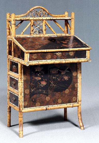 Appraisal: Lacquer and bamboo writing desk lift top with interior compartments