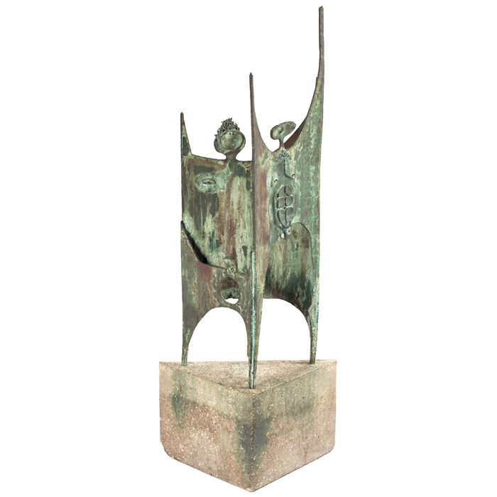 Appraisal: Eldon Danhausen sculpture s bronze form over a triangular composite