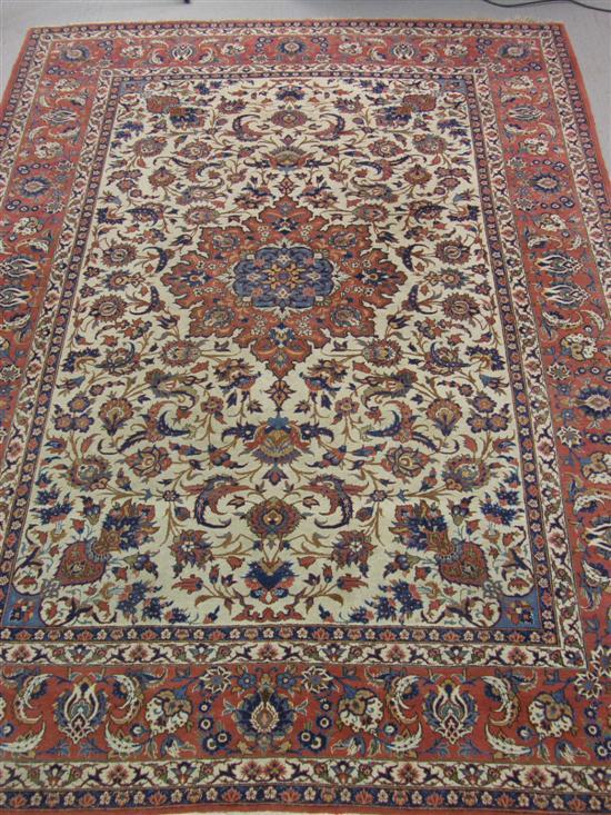 Appraisal: Esfahan Carpet Central Persia Ivory with soft blue and red