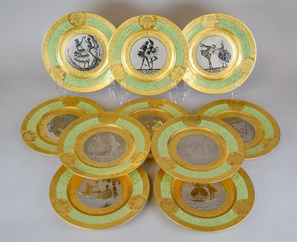 Appraisal: Limoges Royal China Dinner Plates With gold and platinum gilt