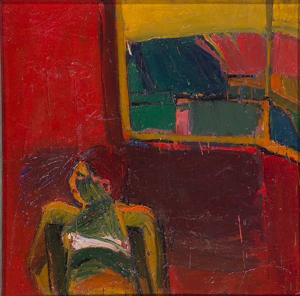 Appraisal: Joan Brown American - Untitled Figure Red Wall oil on