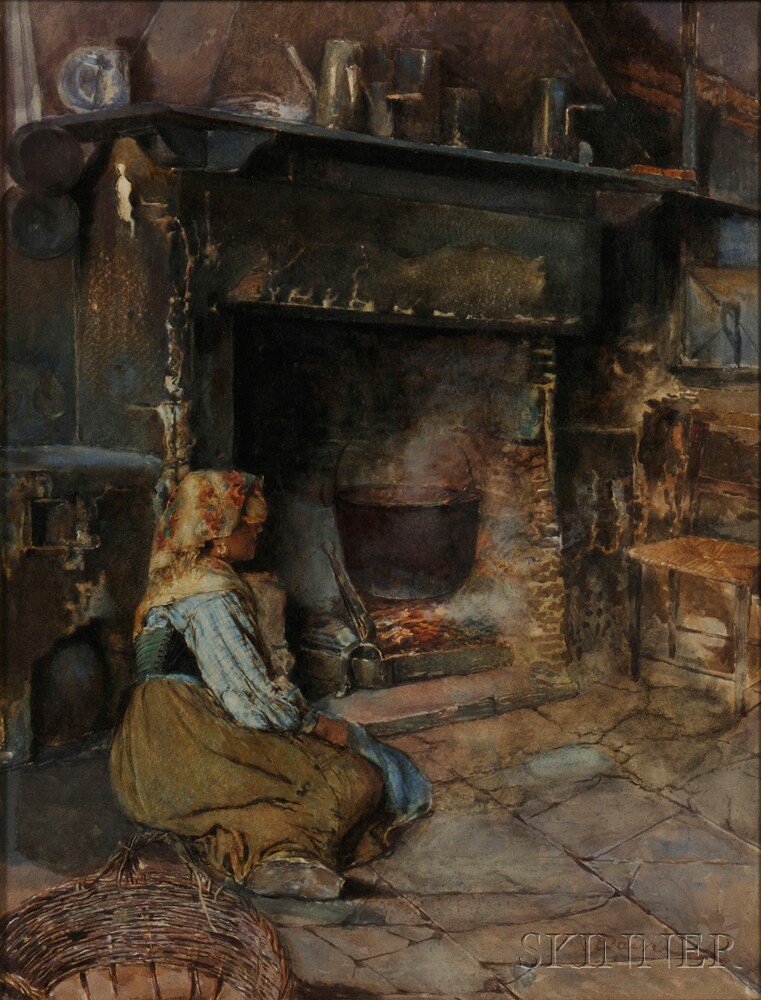 Appraisal: Augusto Daini Italian - Peasant Woman Seated by a Kitchen