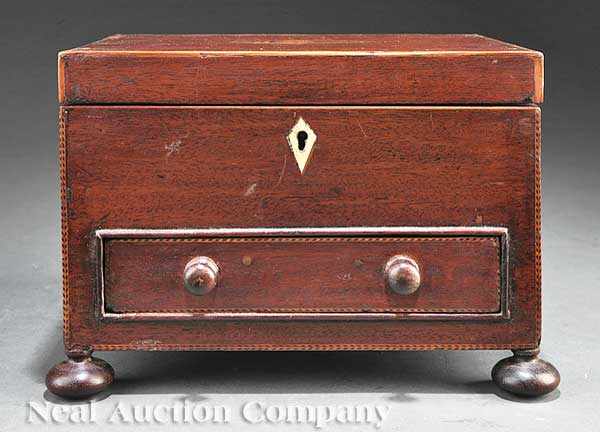 Appraisal: An Antique English Inlaid Mahogany Work Box top with shell