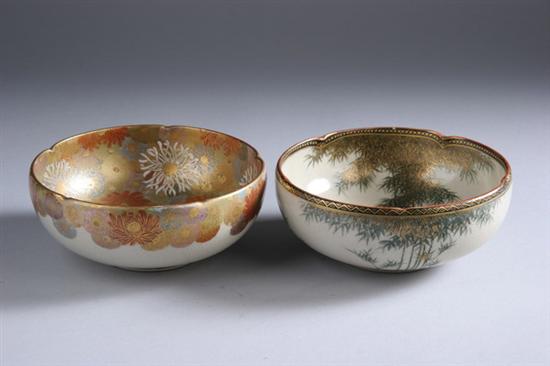 Appraisal: TWO JAPANESE SATSUMA EARTHENWARE BOWLS Showa period Bamboo and floral