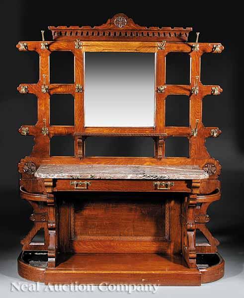 Appraisal: A Scottish Arts and Crafts Carved Oak Hall Stand c