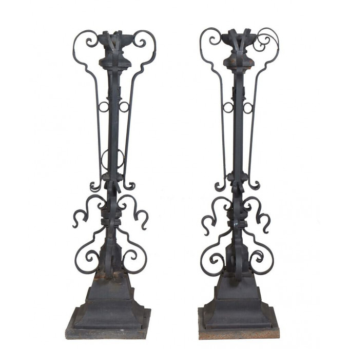 Appraisal: Pair of Wrought Iron Torcheres th c the torch form