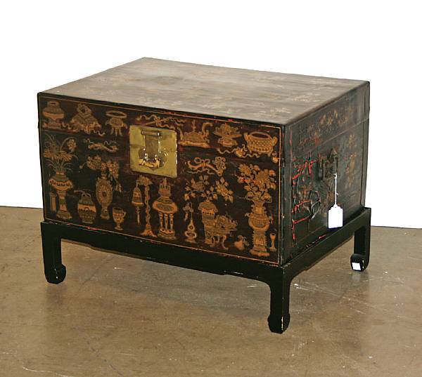 Appraisal: An Asian style painted and lacquered chest on stand